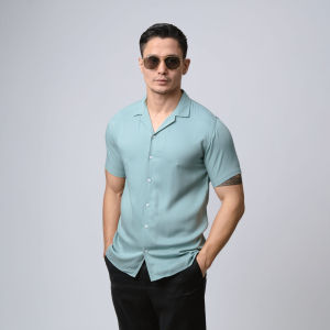 VENGOZ Kemeja Pria Pendek Polos Cuban Shirt - Viking Blue