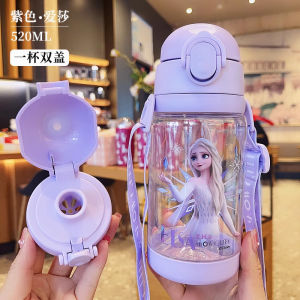 ❤️พร้อมส่งในไทย❤️ ขวดน้ําพลาสติก แบบพกพา Disney แมงมุม พร้อมหลอดดูดน้ํา ใช้ได้สองแบบ เหมาะกับฤดูร้อน สําหรับเด็กนักเรียน，ลายการ์ตูนดิสนีย์ sanrio/KT/ELSA/LOTSO