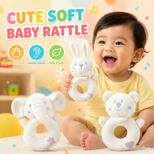 Baby Rattle Toy Organic Cotton Animal Teether Grip Ring Crinkle Sound Soothing Newborn Gift