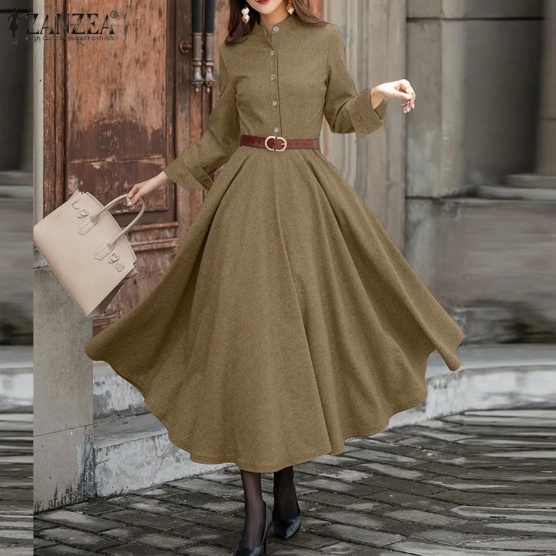 zanzea collar long dress Zanzea Autumn Women Hooded Collar Ankle-Length Polyester Maxi Dress with Sashes from Dhgate Urban Sexy Dresses