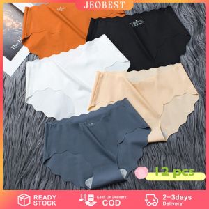 JEOBEST Panty 12 Pcs【Local Shipping】 Panty For Women Plus Size Japanese-style Mid-waist Pure Cotton Bottom Simple Solid Color Girls Briefs Comfortable Breathable Ice Silk Seamless Underwear For Women