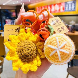 ELLIER Orange Knitted Fruit Keychain Sunflower Handmade Crochet Key Chain Sweet Cartoon Weaved Keyrings Women Girls