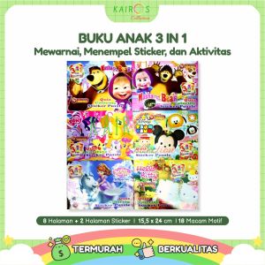 Buku Mewarnai Stiker Aktivitas 3 In 1 / Buku Warna Belajar Anak