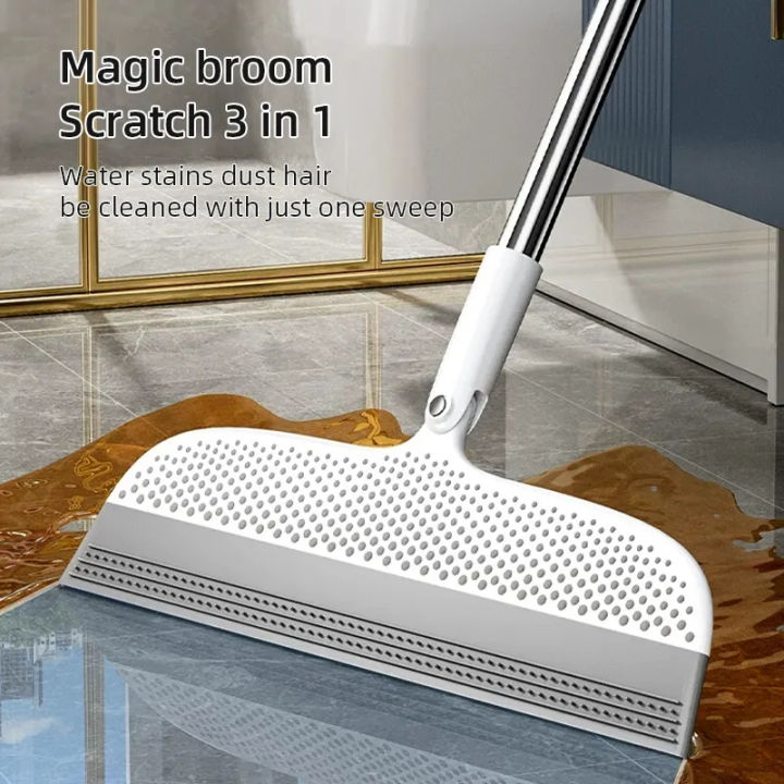 Magic Silicone Broom Sweeper Clean Floor Water and Hair Bathroom Floor ...