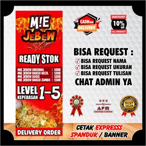 Spanduk/banner/backdrop MIE JEBEW PEDAS berdiri ukuran 60x160cm free desain