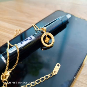 Dây chuyền titan cỏ 4 lá bên trong vòng tròn mạ vàng