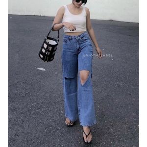 HIGHWAIST KULOT JEANS WANITA SOBEK DESTROY LUTUT NESSA