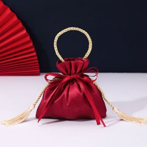 YESPERY Red Tassel Bag Pearl New Year Candy Package Bag Sweets Chocolate Packing Bag Wedding Candy Bags Drawstring Pouch