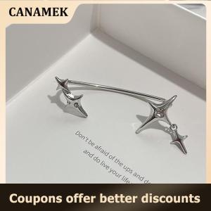 【 CANAMEK 】 1Pair Fashion Silver Color Star Clip Ear Cuff Earrings for Women Zircon No Trendy Ear Clip Gothic Irregular Earcuff Earring Jewelry