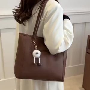[Wuwu]Shoulder Tote bag for women High-end Leather japanese Simple women Large bag Office bag