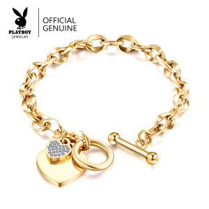 PLAYBOY กำไลข้อมือผู้หญิงเพลย์บอยแท้ กันน้ำ ไม่ลอกสี สไตล์มินิมอลแฟชั่น ทอง24K เหมาะเป็นของขวัญ