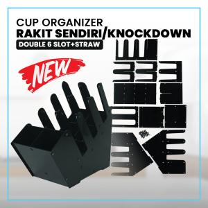 Rak Cup Holder / Rak Paper Cup Akrilik Double Bar With Straw 6 Slot