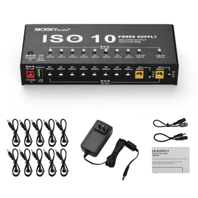 MOSKY ISO-10 Guitar Effects Pedal Power Supply 10 isolated DC outputs and one 5V USB output for ​​​9V 12V 18V guitar pedals