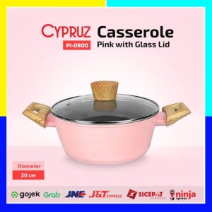 PANCI CASSEROLE CYPRUZ PINK CERAMIC COATING SERIES 20 CM - 24 CM + Tutup - Anti Lengket Anti Gores