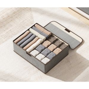 Pluck กล่องใส่ชุดชั้นใน 3-in-1 จัดเก็บถุงเท้า มีช่องแบ่ง มีฝาปิด วัสดุสำลี เนกประสงค์ กระเป๋าเก็บยีนส์