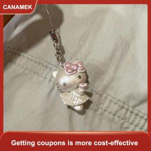 【CANAMEK】 Phim hoạt hình dễ thương Hello Kitty Keychain Túi Tai nghe trường hợp Mặt dây chuyền Kawaii điện thoại di động chuỗi Túi xách treo đồ trang trí quà tặng
