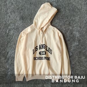 Hoodie Half Zipper Los Angeles - Size L - XL - XXL - Bahan Fleece - Oversize - Baju Wanita Big Size
