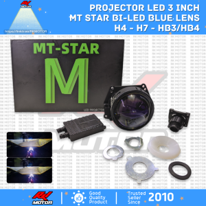 Lampu Projector Bi LED MT Star Blue Lens RHD 3 inch High Low H4 H7 HB3/HB4