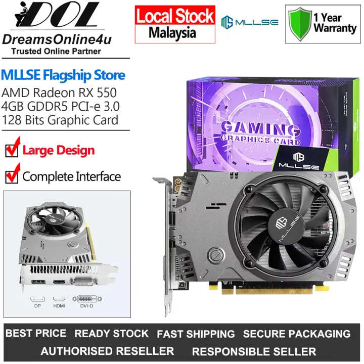 New MLLSE AMD Radeon RX 550 4GB GDDR5 128 Bits 1183Mhz 4K Dual Fans Graphics Card HDMI DVI DP