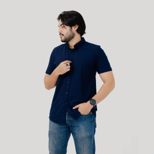 Kemeja Pendek Pique HeyMan Bahan CVC Pique 24S Premium Modern Fit