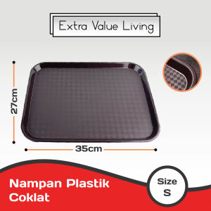 YOSHIKAWA Nampan Plastik Restoran Ukuran S Baki Plastik Anti Slip Plate Storage Rectangular Tray EVL-N-035 Coklat