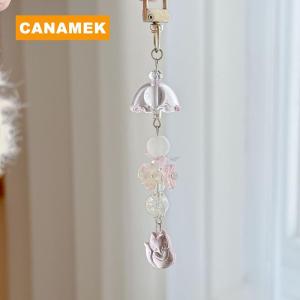 【CANAMEK】 Elegant Wind Chime Flower Handmade Beaded Keychain Lovely Fox Mobile Phone Chain Lanyard Bag Pendant Friend Birthday Gift