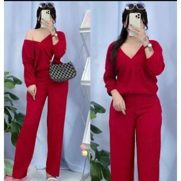 1515-VNeck%20Loose%203/4%20Sleeve%20Top%20Terno%20Coords%20Set%20Trendy%20Women%20Casual%20%5BM-2XL%5D%20-%20Image%202