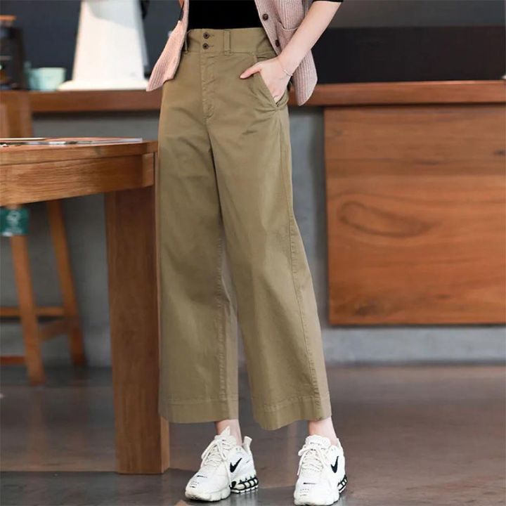 Plus Size Summer Cotton Thin High Waist Wide Leg Pant Women Loose