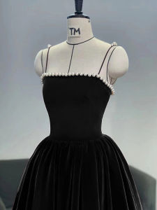 Glary Star Black Dress Dinner Party Birthday Party Halter Dress Pearl Dress Dress Dress