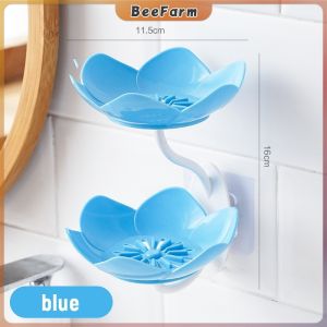 BF. Double Layer Lotus Shaped Flowers Shape Soap Dish Soap Box Punch-free Wall Mounted