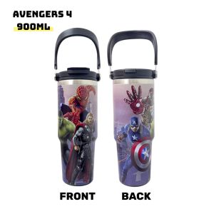 900ml Cartoon Stainless Steel Tumbler with Straw | Kids Water Bottle | Spiderman Sanrio Onepiece Demon Slayer