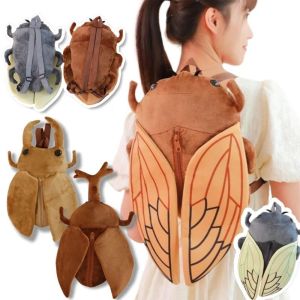 TRANQUIL HUT Artificial Animal Insect Insect Plush Backpack Zipper Design Soft Toy Beetle Mini Knapsack Bags Cartoon Brown/Green Cicada Plush Doll Backpack Girls Boys Gifts