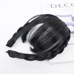 Synthetic Fake Bangs Hair Neat Fringe Bands With Double Row Braids Headband Heat Resistant Bangs in Hair Extensions Hairpieces