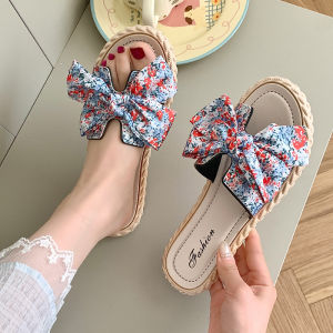 [Free Shipping] New Summer Bowknot Slippers for Women Fashionable and Versatile Non-Slip Home Slippers for Ladies