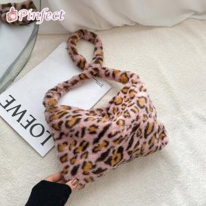 [Pinfect] Fashion Korean Flowers Zebra Leopard Animal Pattern Shoulder Underarm Bag Women Soft Plush Top-handle Handbag Purse Street Clutch