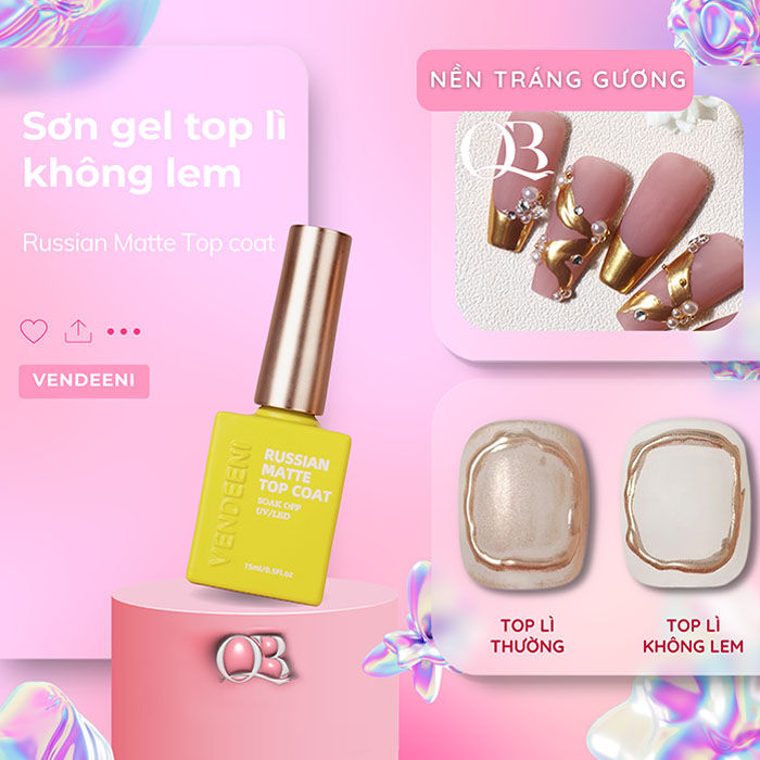 Top lì không lem Vendeeni (top lì chống lem tráng gương, vẽ gel trang trí móng) 15ml