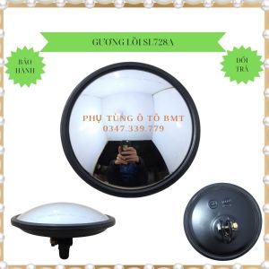 Gương chiếu hậu soi đầu xe Hyundai Daewoo foton Isuzu mã SL728A tai kẹp gường tròn lồi kích thước d190 đế sắt