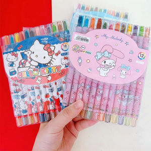 W10 12pcs/Set Childrens Drawing Crayons Kawaii Kuromi Melody Cinnamoroll Hello Kitty Student Art Sketching Drawing Supplies