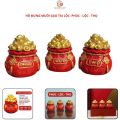 COMBO 3 Hũ Đựng Muối Gạo Tài Lộc Thần Tài May Mắn, Trang Trí Bàn Thờ Chiêu Lộc, Màu Vàng- Đỏ. 