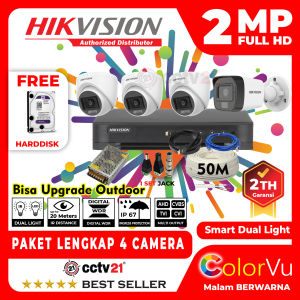 Paket CCTV HIKVISION Colorvu 2MP 4 Channel Kamera + Kabel 50M Lengkap Tinggal Pasang