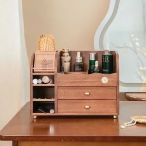 FFBH Solid Wood 3 Layer Storage Holders Simple Modern Storage Holders Desktop Decorative Storage Rack Indoor Home Organization 3M8Q4