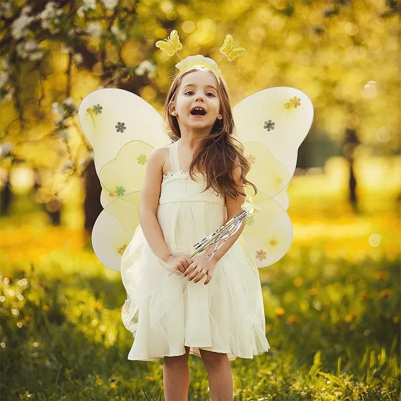 Kids Fairy Costume Set - Dress With Wings, Wand, Headband & Ears For Dress Up & Parties (Ages 2-10)