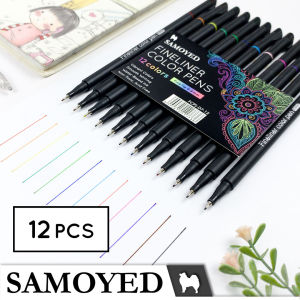 SAMOYED FCPS-D7-12 Pulpen / Pena / Spidol Gambar Warna / Drawing / Fineliner Color Pen Set 12 Warna / Colors