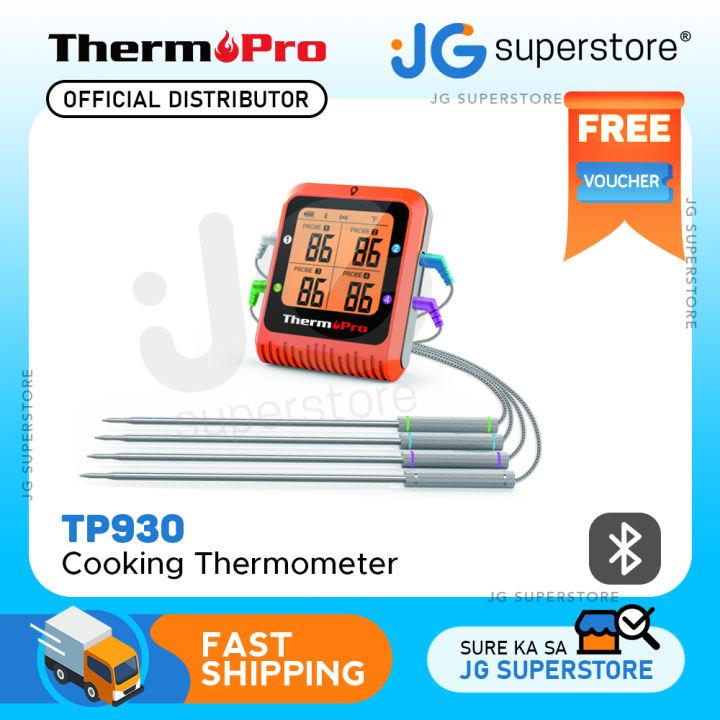 ThermoPro TP930 Wireless and Rechargeable Meat Thermometer with IPX4 Splash Resistance, 4 Color-coded Probes, Grill Thermometer, Alarm and Timer for Grills, Ovens and Countertop Cooking | JG Superstore