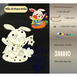 Đèn Lồng Trung Thu Gỗ Tự Tô Màu Cho Bé Đèn Hàng Handmade Nhiều Mẫu Dễ Thương Kèm Cán Cầm Đèn LED & Màu shop bebi123