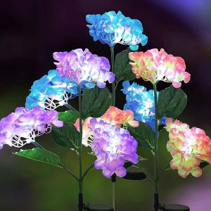 ZENO Outdoors Solar Led Light 3 Head Simulated Hydrangea Flower Realistic Garden Lawn Lamps  Waterproof Artificial Flower Floor Lamp Country House Decoration