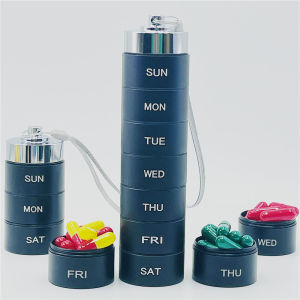 Metal Pill Organizer Weekly Stackable Waterproof Travel Pill Box Large Aluminum Alloy Pill Case Container BPA Free 7 Day Daily Medicine Organizer for VitaminEasy carry