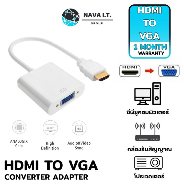 (556) NAVA IT หัวแปลงพอร์ต HDMI to VGA Adapter(สีขาว) ประกัน1เดือน ...