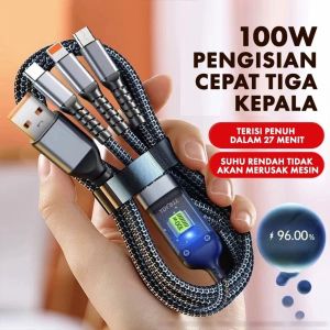 Kabel Data Charger Fast Charging 3 in 1 Kabel Lightning Micro USB Type C Black for Android IOS Type-c / 100W tiga dalam satu kabel super charging 6A Micro USB C-type fast charger C-type cable mobile aksesori data kabel Android Huawei