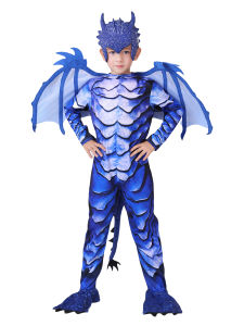 The Frost Blue Dragon Knight Jumpsuit for Kids Halloween Carnival Theme Party Costume with Wing Tail Mask2026